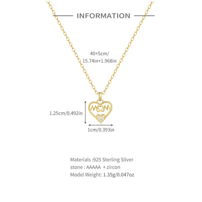 Elegant Simple Style Letter Heart Shape Sterling Silver Plating Zircon Pendant Necklace