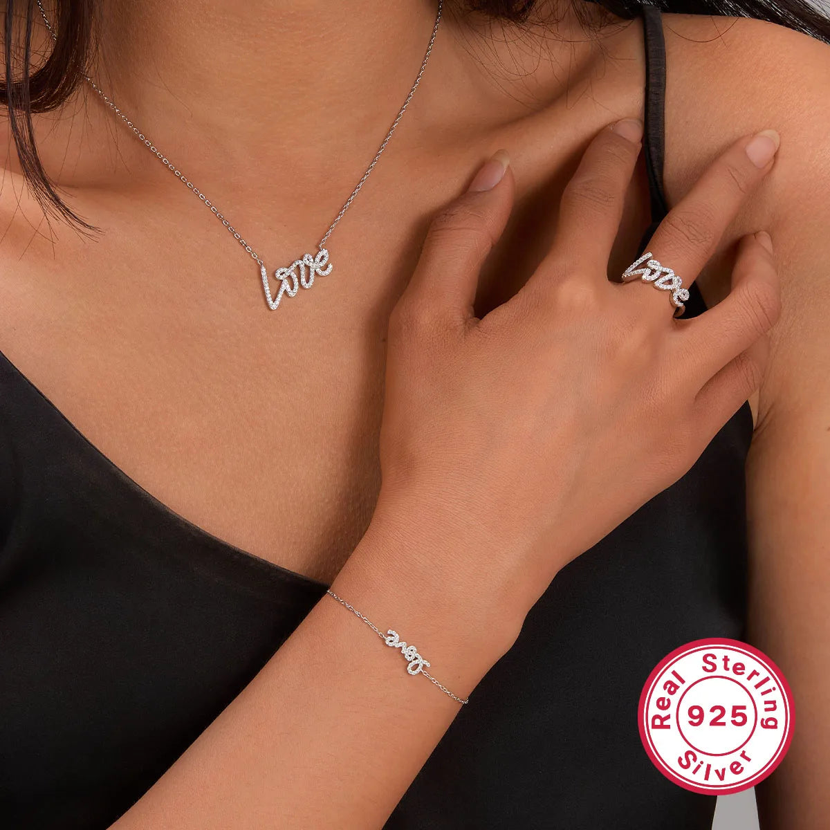 Elegant Simple Style Letter Sterling Silver Inlay Zircon White Gold Plated Women'S Rings Bracelets Necklace