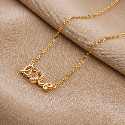 Wholesale Jewelry Elegant Simple Style Letter Titanium Steel Rhinestones Plating Inlay Necklace