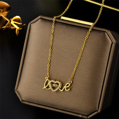 Wholesale Jewelry Elegant Simple Style Letter Titanium Steel Rhinestones Plating Inlay Necklace