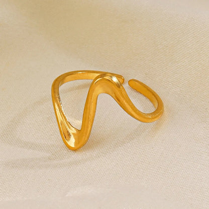 Wholesale Jewelry Elegant Simple Style Lines 304 Stainless Steel 304 Stainless Steel 18K Gold Plated Open Rings