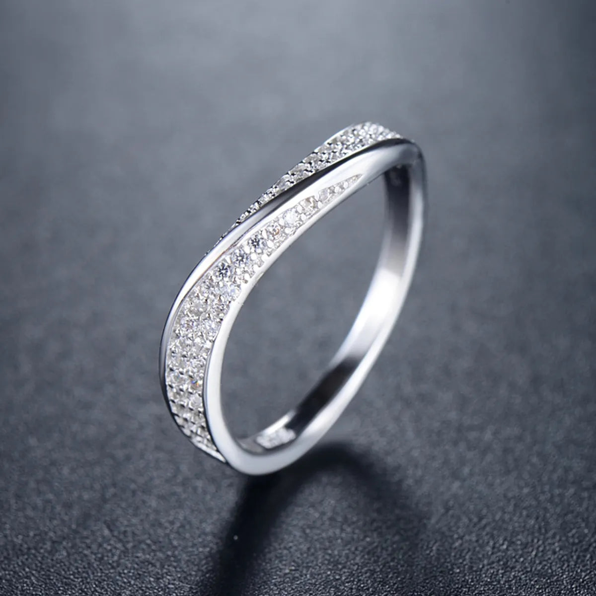 Elegant Simple Style Lines Sterling Silver Plating Inlay Zircon Rhodium Plated Rings