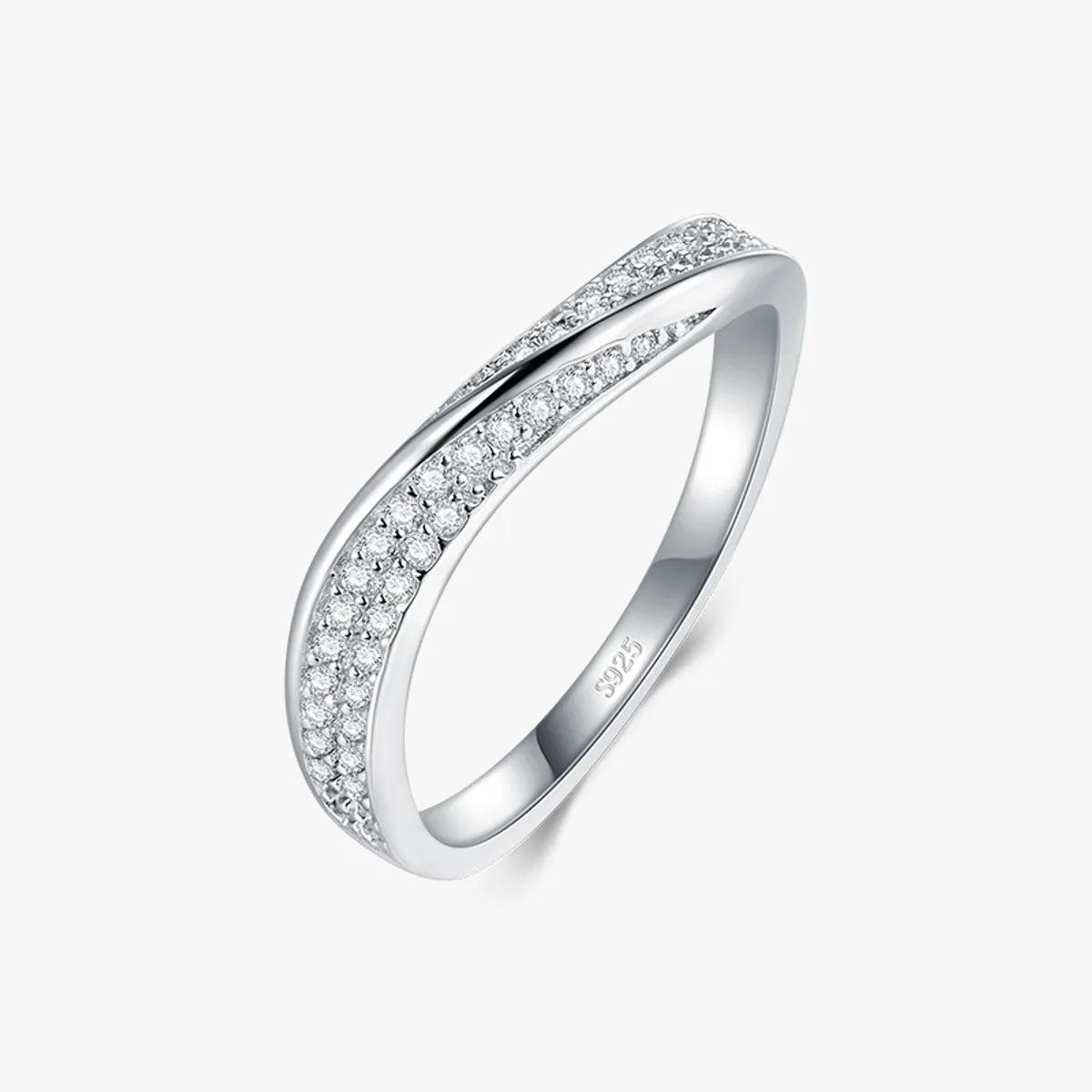 Elegant Simple Style Lines Sterling Silver Plating Inlay Zircon Rhodium Plated Rings