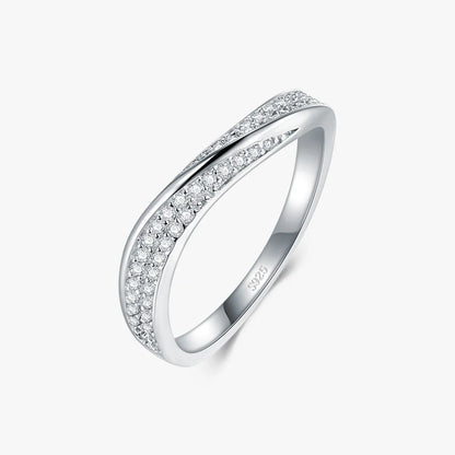 Elegant Simple Style Lines Sterling Silver Plating Inlay Zircon Rhodium Plated Rings