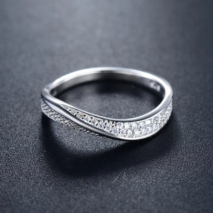 Elegant Simple Style Lines Sterling Silver Plating Inlay Zircon Rhodium Plated Rings