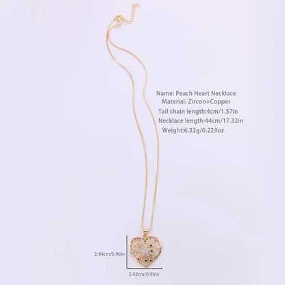 Elegant Simple Style Love Heart Shape Bow Knot Copper Plating Inlay Zircon 18k Gold Plated Pendant Necklace