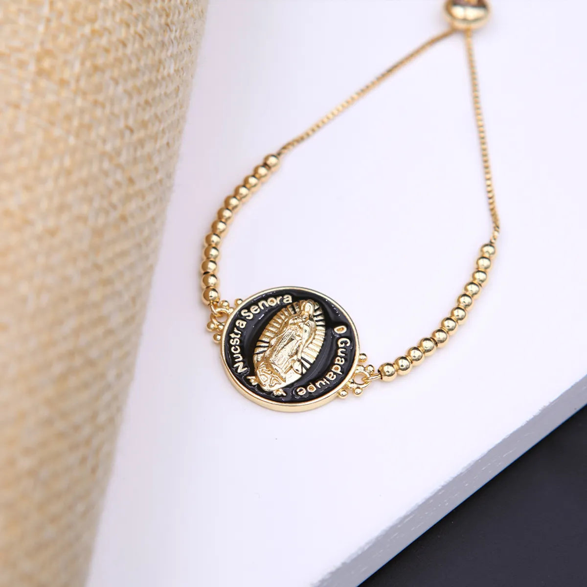 Elegant Simple Style Portrait Faith Copper Enamel Plating 18k Gold Plated Bracelets