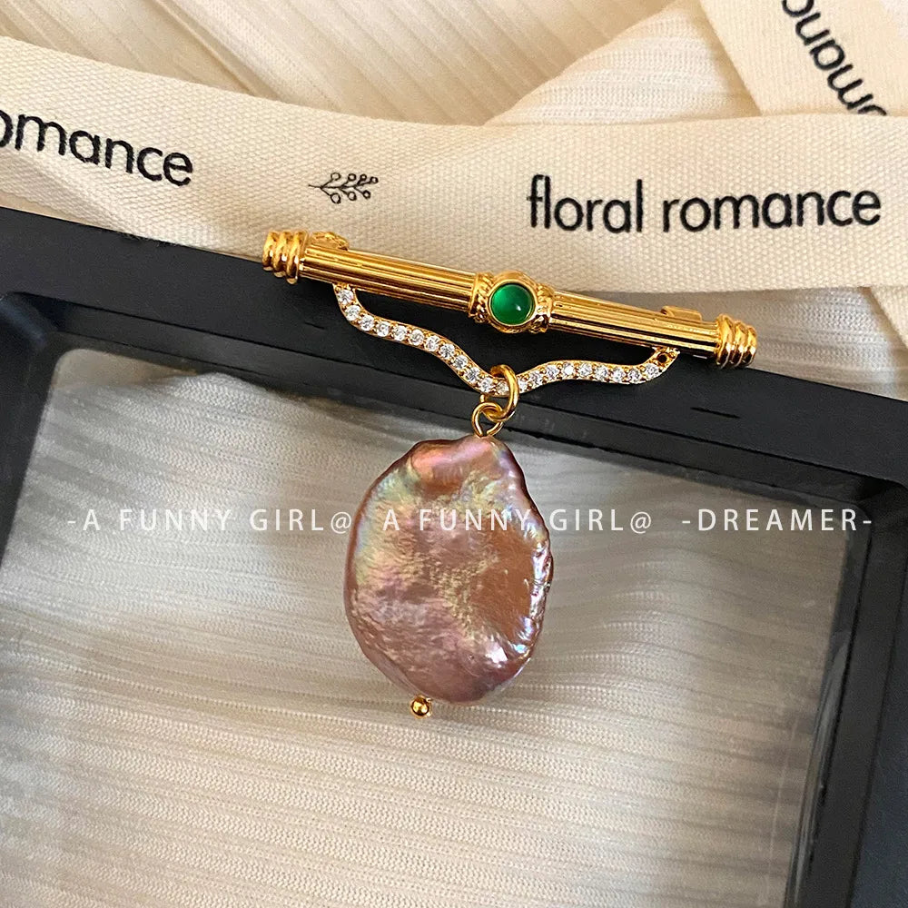 Elegant Simple Style Printing Freshwater Pearl Copper Plating Inlay Zircon Women'S Brooches