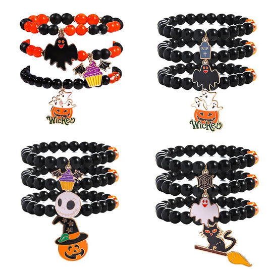 Elegant Simple Style Pumpkin Cat Spider Web Glass Glass Wholesale Bracelets