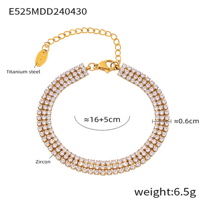 Elegant Simple Style Quadrilateral Round 304 Stainless Steel 18K Gold Plated Zircon Bracelets In Bulk