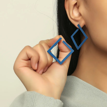 1 Pair Elegant Simple Style Rhombus Iron Ear Studs