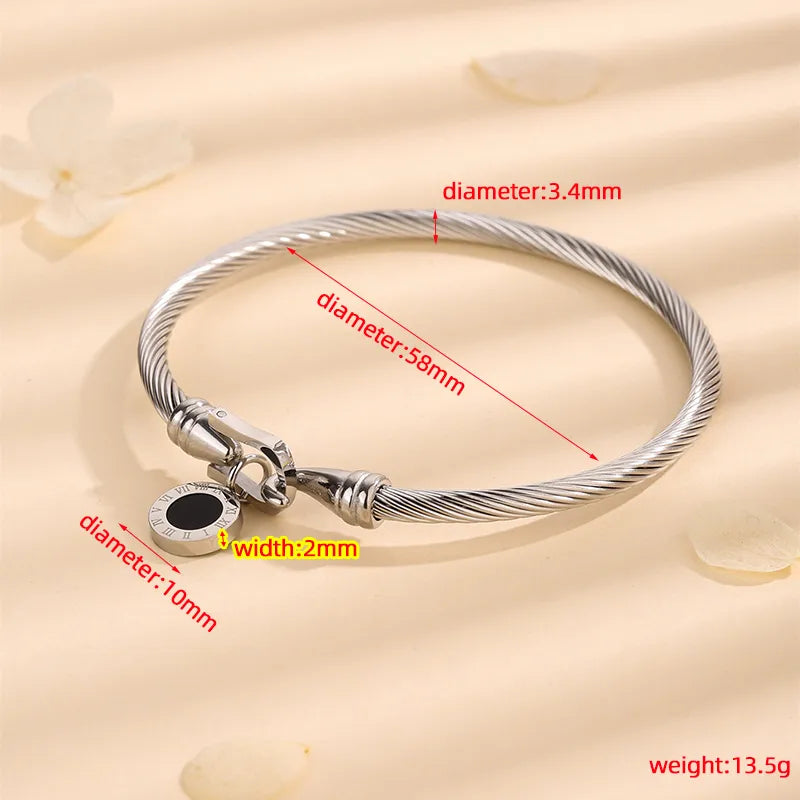 Elegant Simple Style Roman Numeral Titanium Steel Acrylic Bangle In Bulk