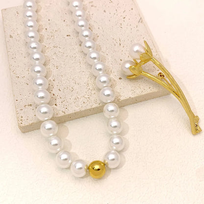 Elegant Simple Style Round 18K Gold Plated Imitation Pearl Wholesale Necklace