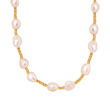 Elegant Simple Style Round Freshwater Pearl Titanium Steel 18k Gold Plated Necklace In Bulk