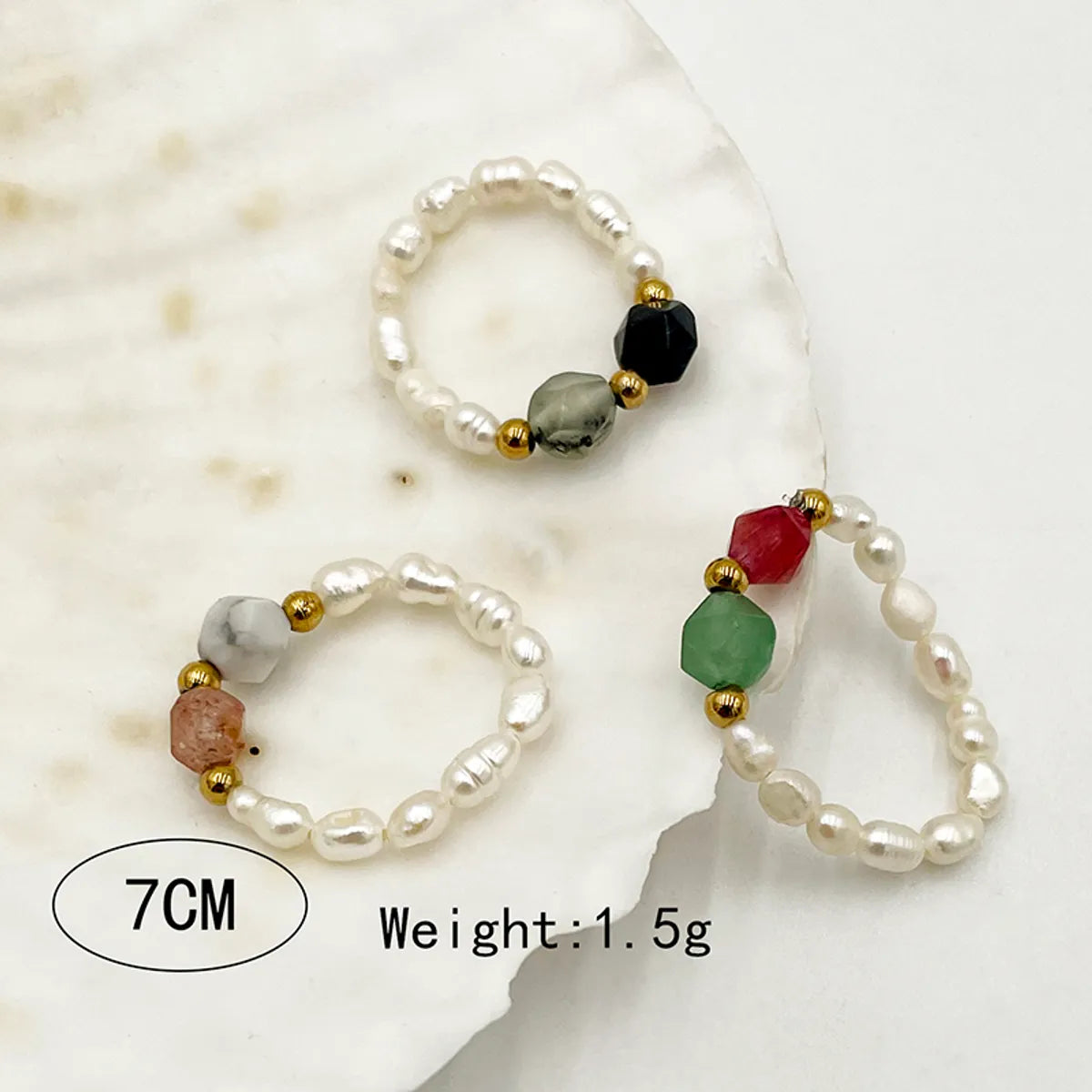 Elegant Simple Style Round Natural Stone Freshwater Pearl Beaded Plating Gold Plated Women's Rings