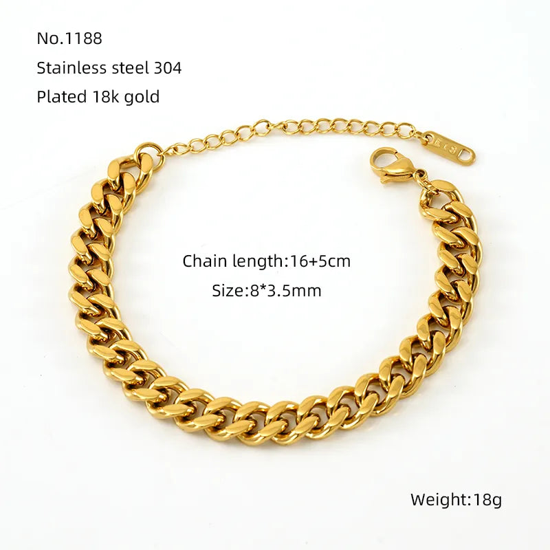 Elegant Simple Style Round Solid Color 304 Stainless Steel 18K Gold Plated Bracelets In Bulk