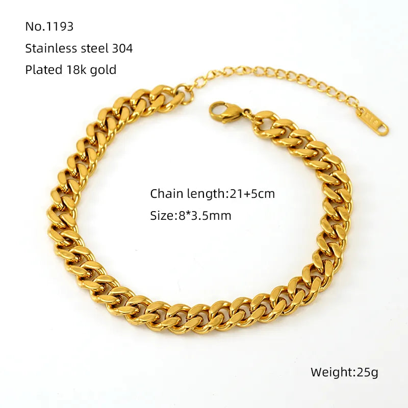 Elegant Simple Style Round Solid Color 304 Stainless Steel 18K Gold Plated Bracelets In Bulk