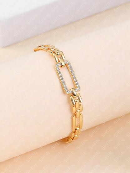 Elegant Simple Style Round Square Copper Plating Hollow Out Inlay Zircon 18k Gold Plated Bracelets