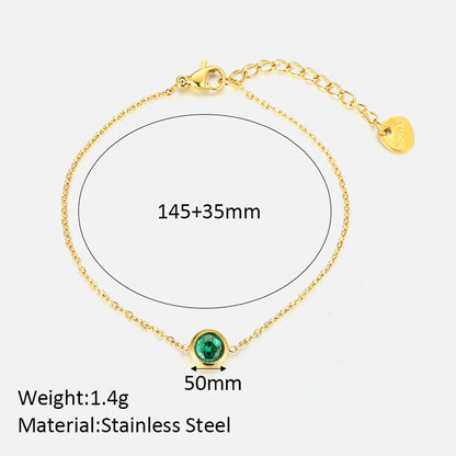 Elegant Simple Style Round Stainless Steel Plating Inlay Artificial Rhinestones 18k Gold Plated Bracelets