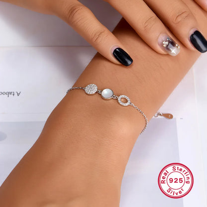 Elegant Simple Style Round Sterling Silver Plating Inlay Shell Zircon White Gold Plated Bracelets