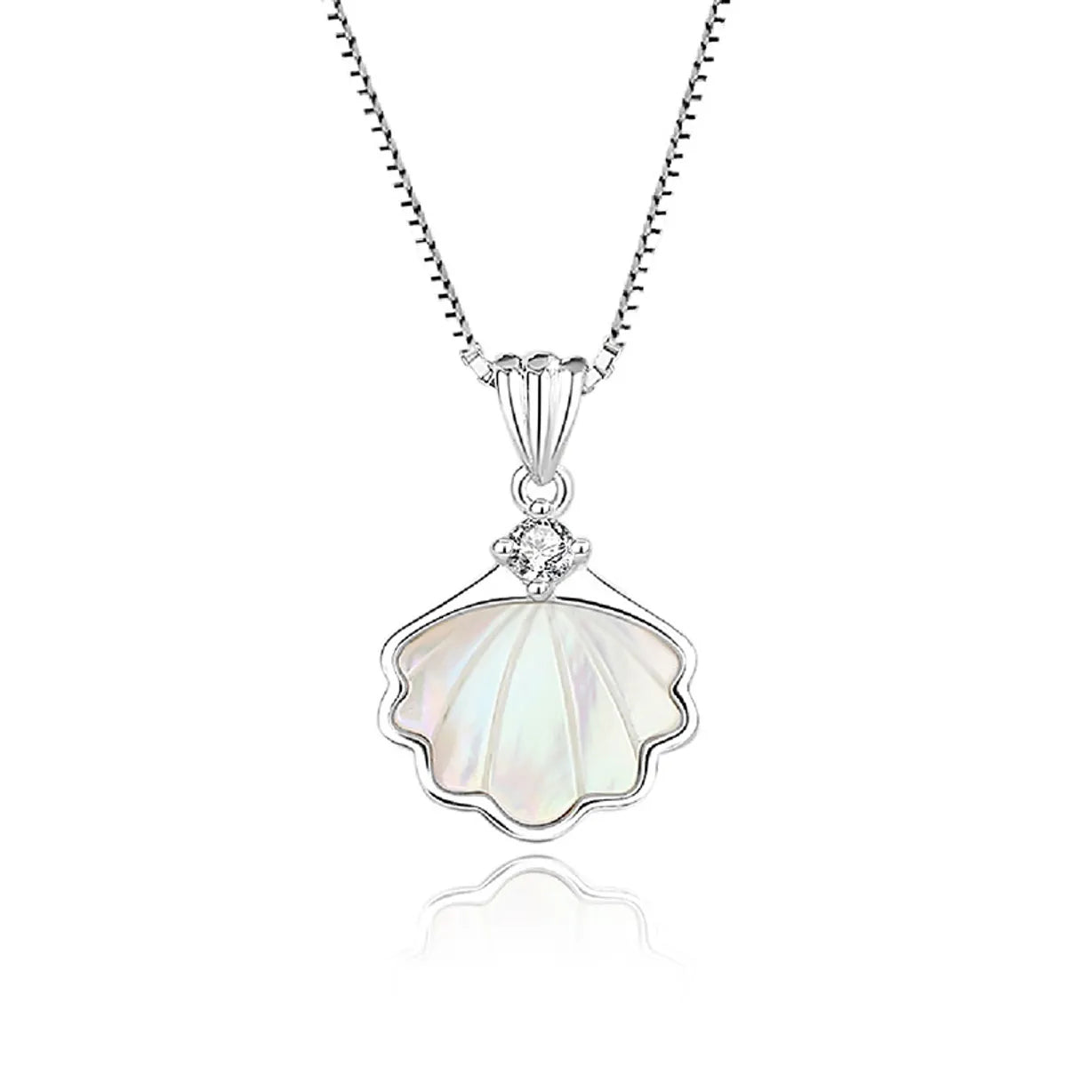 Elegant Simple Style Shell Sterling Silver Plating Inlay Shell Zircon Pendant Necklace