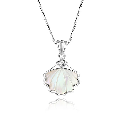 Elegant Simple Style Shell Sterling Silver Plating Inlay Shell Zircon Pendant Necklace