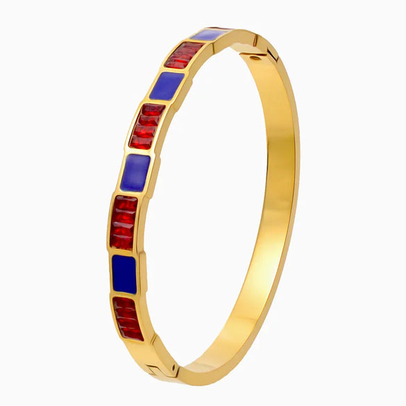 Elegant Simple Style Shiny Geometric Titanium Steel Gold Plated Artificial Gemstones Shell Bangle In Bulk