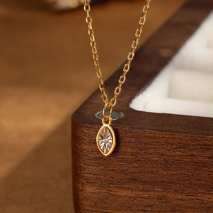 Elegant Simple Style Shiny Leaf Sterling Silver Plating Inlay Diamond Zircon 18k Gold Plated Pendant Necklace