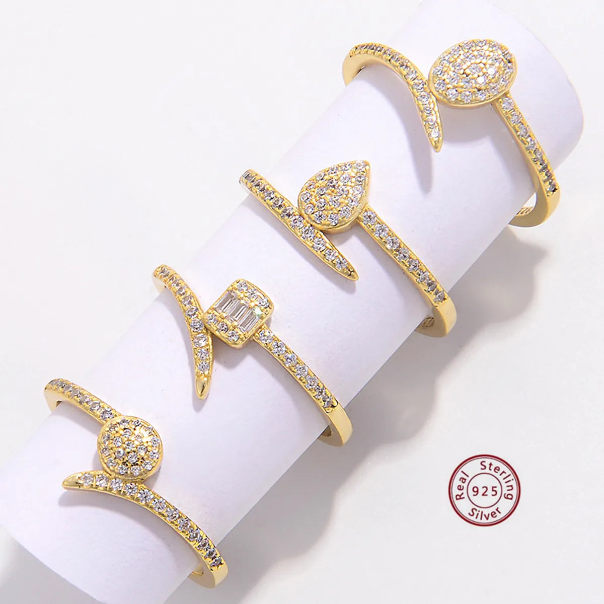 Elegant Simple Style Snake Sterling Silver Plating Inlay Zircon 14k Gold Plated Rose Gold Plated White Gold Plated Rings