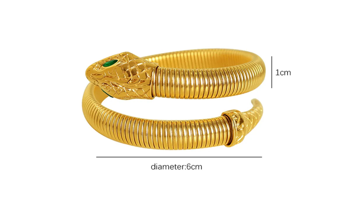 Elegant Simple Style Snake Titanium Steel Plating Inlay Rhinestones 18k Gold Plated Bangle