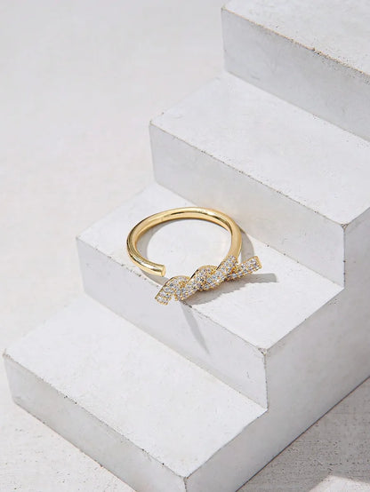 Elegant Simple Style Snake Twist Copper Plating Inlay Zircon 18k Gold Plated Open Rings