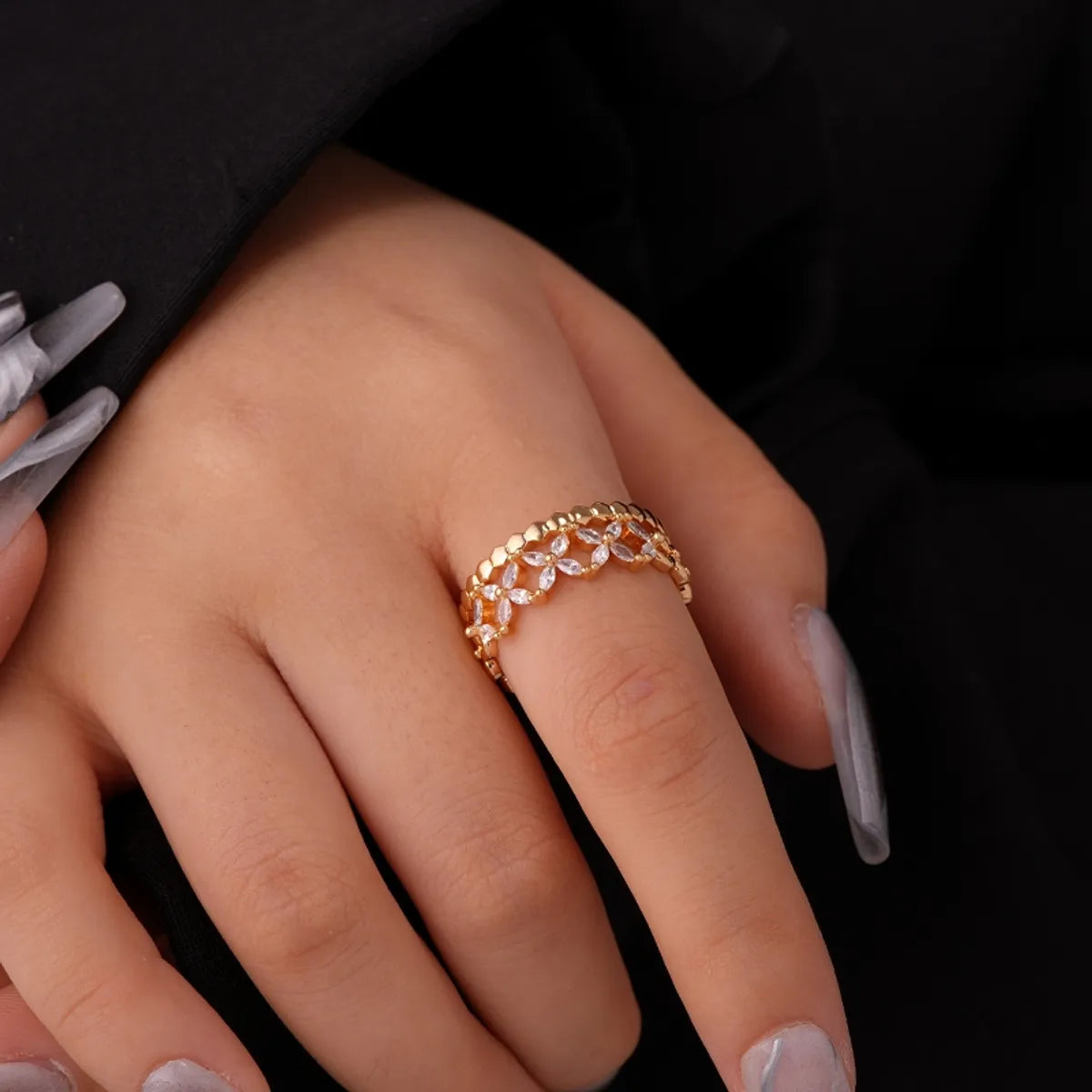 Elegant Simple Style Solid Color Copper Plating Inlay Zircon Gold Plated Open Rings