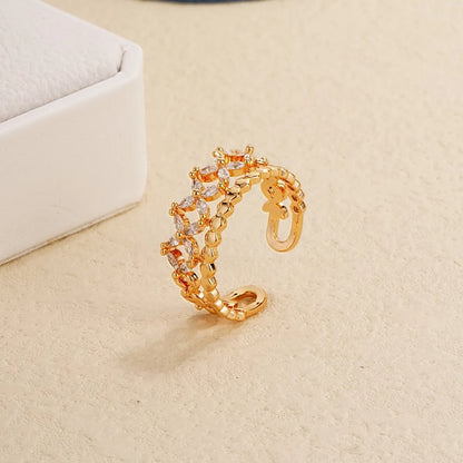 Elegant Simple Style Solid Color Copper Plating Inlay Zircon Gold Plated Open Rings