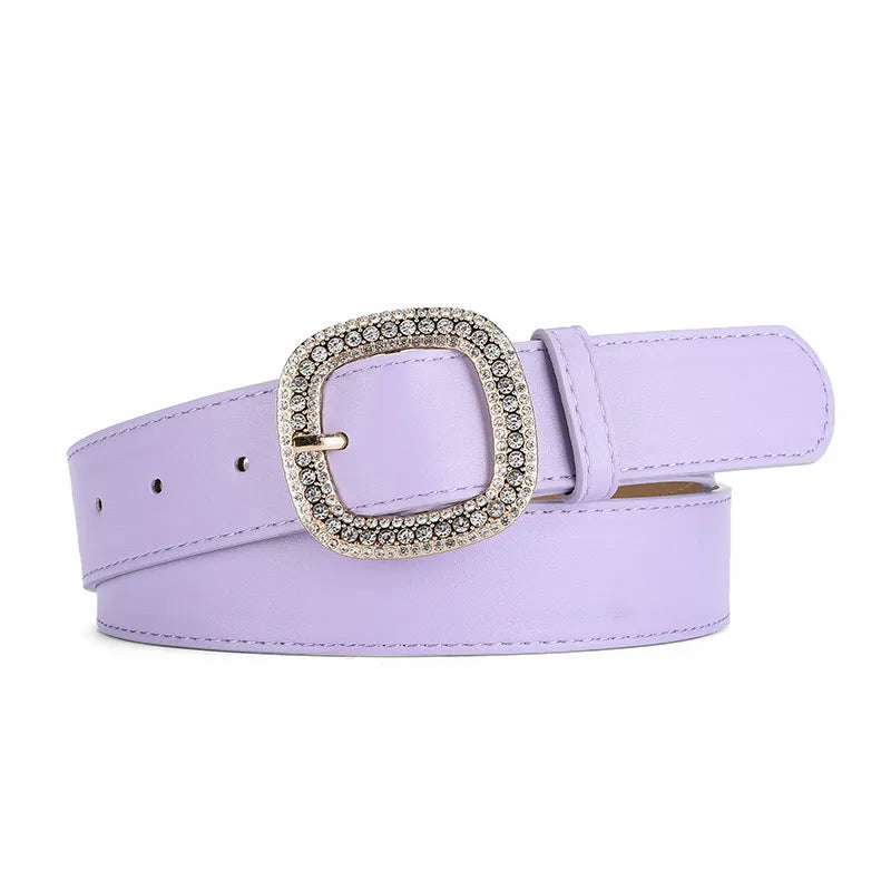 Elegant Simple Style Solid Color Pu Leather Alloy Inlay Rhinestones Women'S Leather Belts