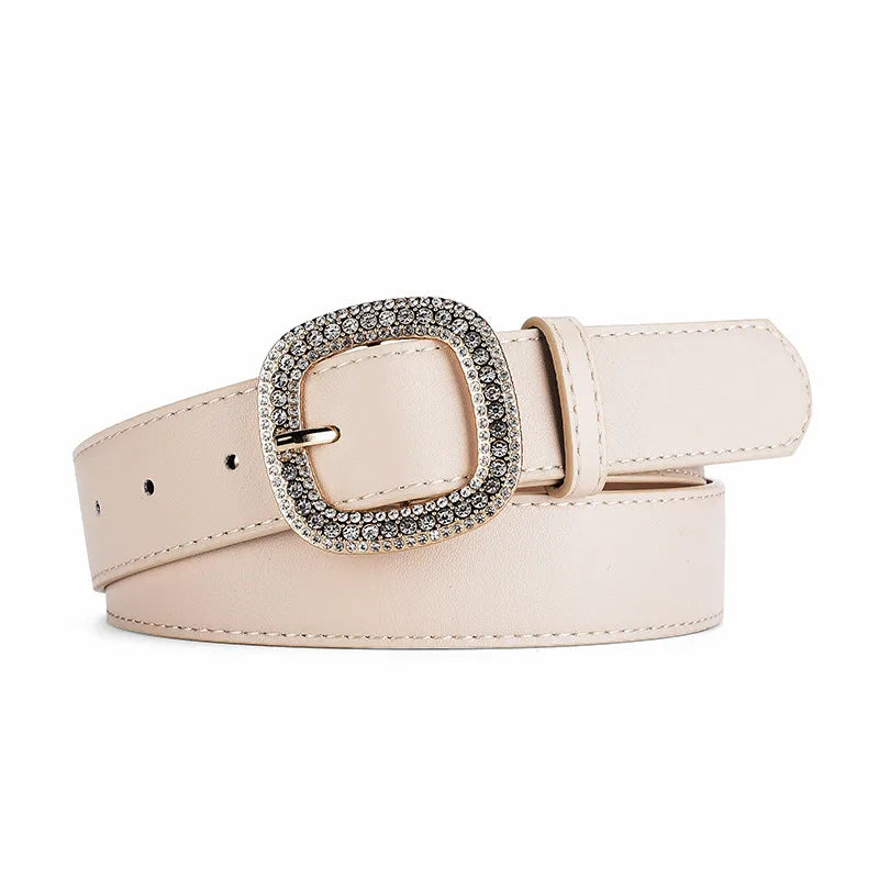 Elegant Simple Style Solid Color Pu Leather Alloy Inlay Rhinestones Women'S Leather Belts