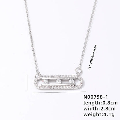 Elegant Simple Style Solid Color Stainless Steel Copper Plating Inlay Zircon White Gold Plated Pendant Necklace