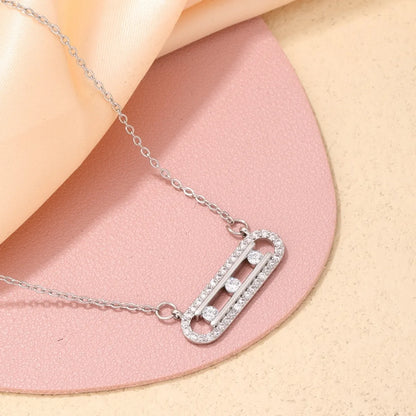 Elegant Simple Style Solid Color Stainless Steel Copper Plating Inlay Zircon White Gold Plated Pendant Necklace