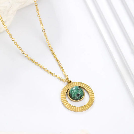 Elegant Simple Style Solid Color Stainless Steel Plating Inlay Natural Stone 18k Gold Plated Pendant Necklace