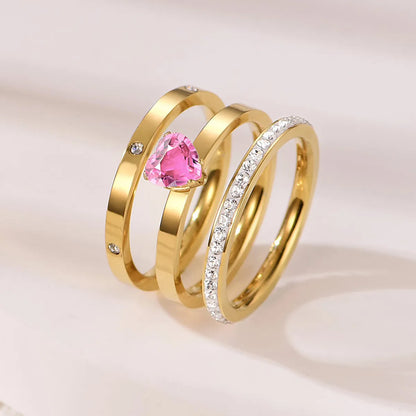 Wholesale Jewelry Elegant Simple Style Solid Color 304 Stainless Steel Zircon Gold Plated Plating Inlay Rings