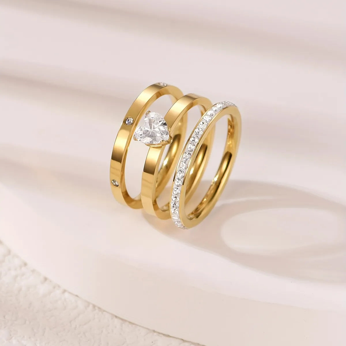 Wholesale Jewelry Elegant Simple Style Solid Color 304 Stainless Steel Zircon Gold Plated Plating Inlay Rings