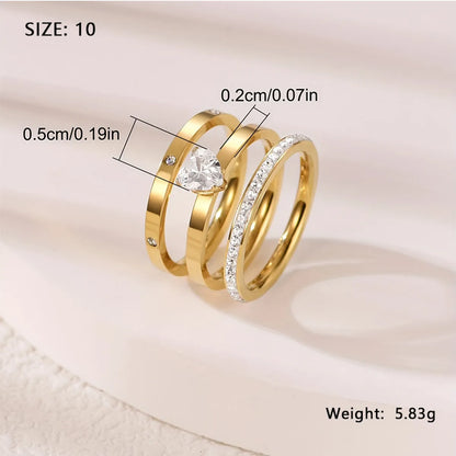 Wholesale Jewelry Elegant Simple Style Solid Color 304 Stainless Steel Zircon Gold Plated Plating Inlay Rings