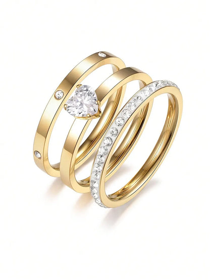 Wholesale Jewelry Elegant Simple Style Solid Color 304 Stainless Steel Zircon Gold Plated Plating Inlay Rings