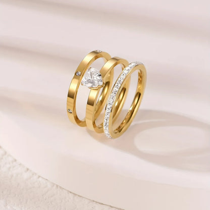 Wholesale Jewelry Elegant Simple Style Solid Color 304 Stainless Steel Zircon Gold Plated Plating Inlay Rings