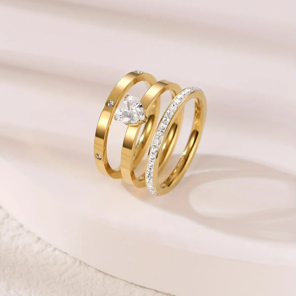 Wholesale Jewelry Elegant Simple Style Solid Color 304 Stainless Steel Zircon Gold Plated Plating Inlay Rings