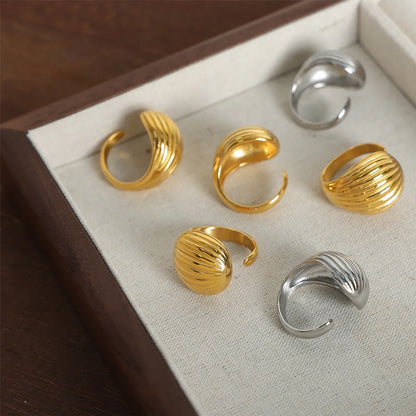 Elegant Simple Style Solid Color Titanium Steel Layered Plating 18k Gold Plated Open Rings