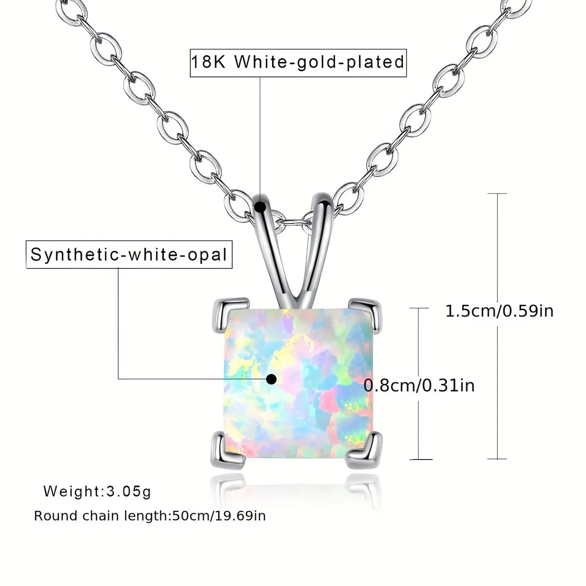 Elegant Simple Style Square Copper Plating Inlay Artificial Gemstones White Gold Plated Pendant Necklace