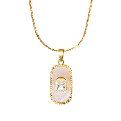 Elegant Simple Style Square Stainless Steel Beaded Plating 18k Gold Plated Pendant Necklace