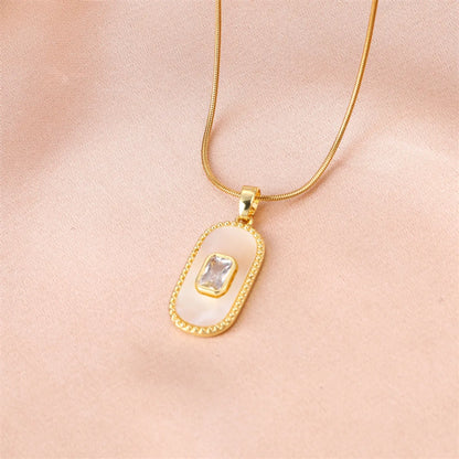 Elegant Simple Style Square Stainless Steel Beaded Plating 18k Gold Plated Pendant Necklace