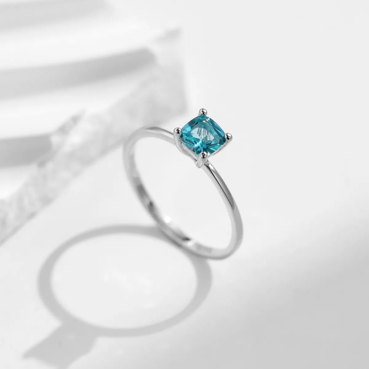 Elegant Simple Style Square Sterling Silver Plating Inlay Zircon Rhodium Plated Rings