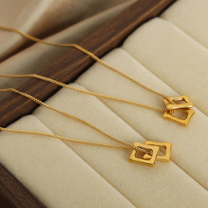 Elegant Simple Style Square Titanium Steel Plating 18k Gold Plated Pendant Necklace